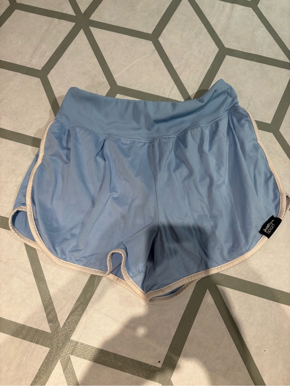 Justice Light Blue Athletic Shorts with Cream Trim